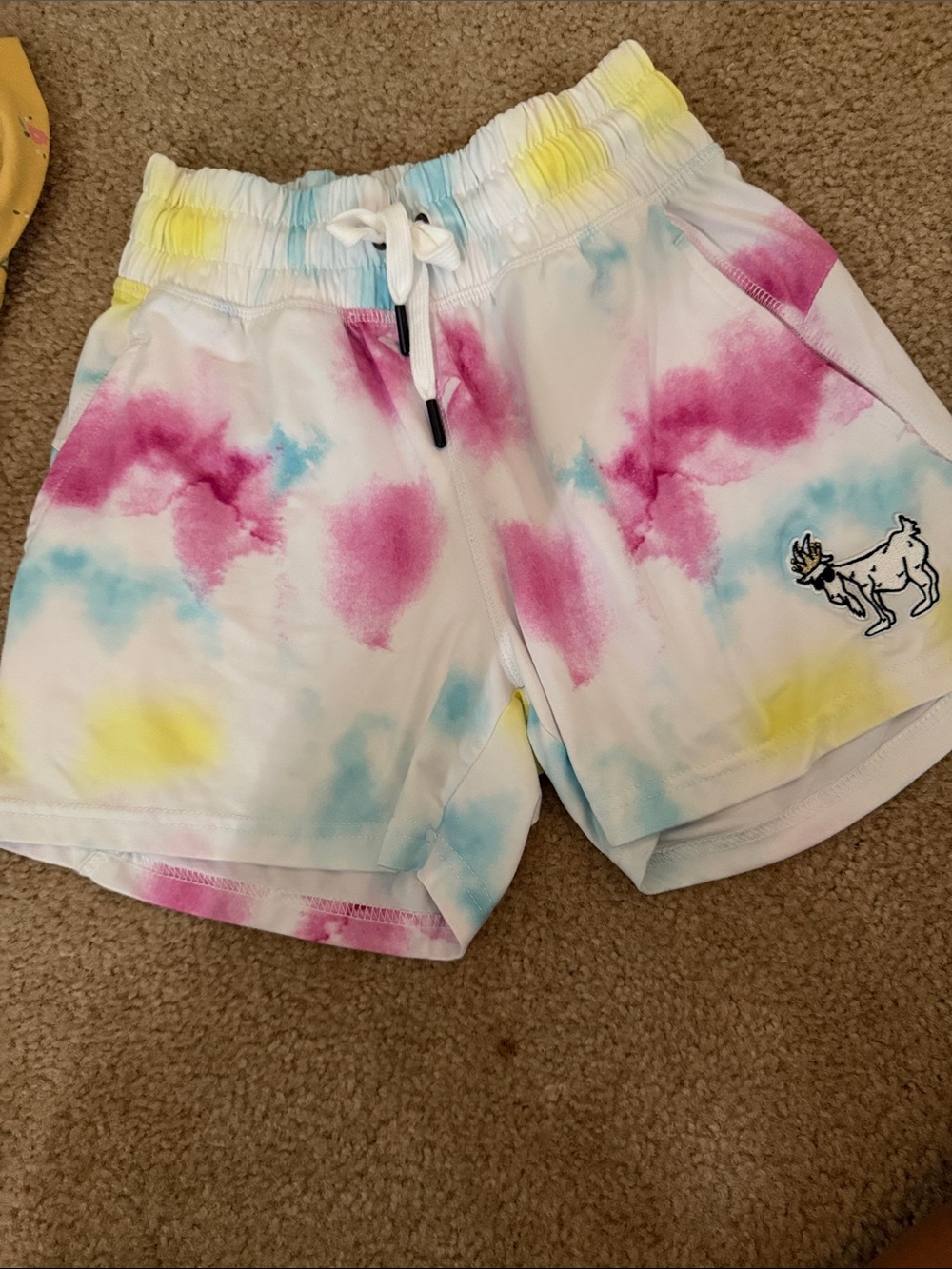 GOAT USA Kids Tie-Dye Drawstring Athletic Shorts with Embroidered Goat Accent